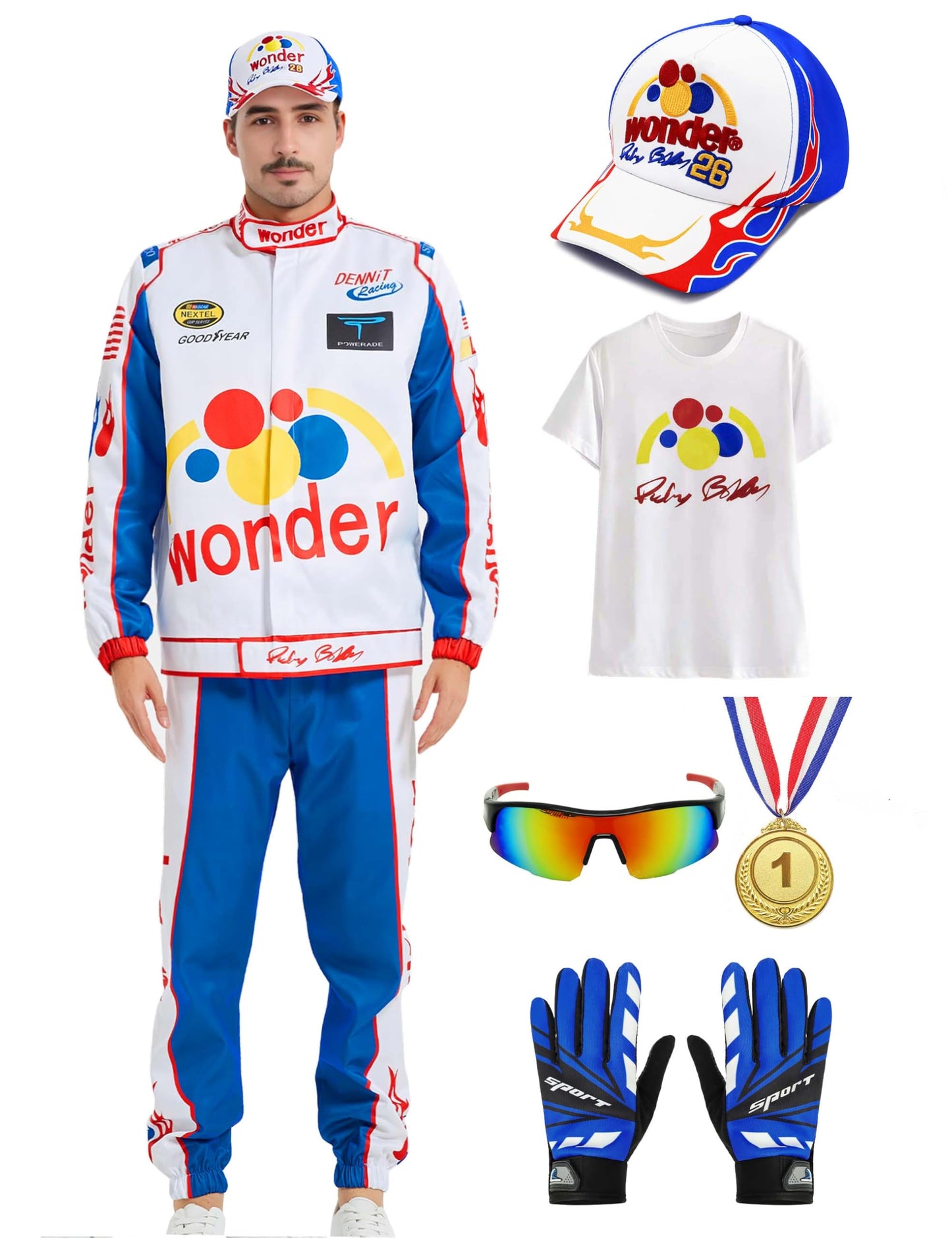 Lopbraa Ricky Bobby Costume Talladega Nights Halloween Costume Couples Cal Ricky Adult Costume Outfit Jacket Racing Suit