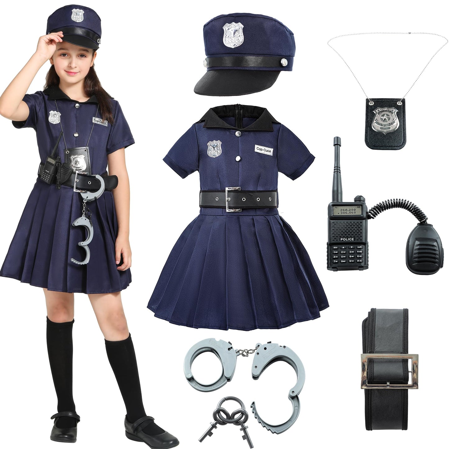 Lingway Toys Kids Police Costume For GirlsGirls Police Officer Costume Set Kids Halloween Costume Dress Up 6-8years