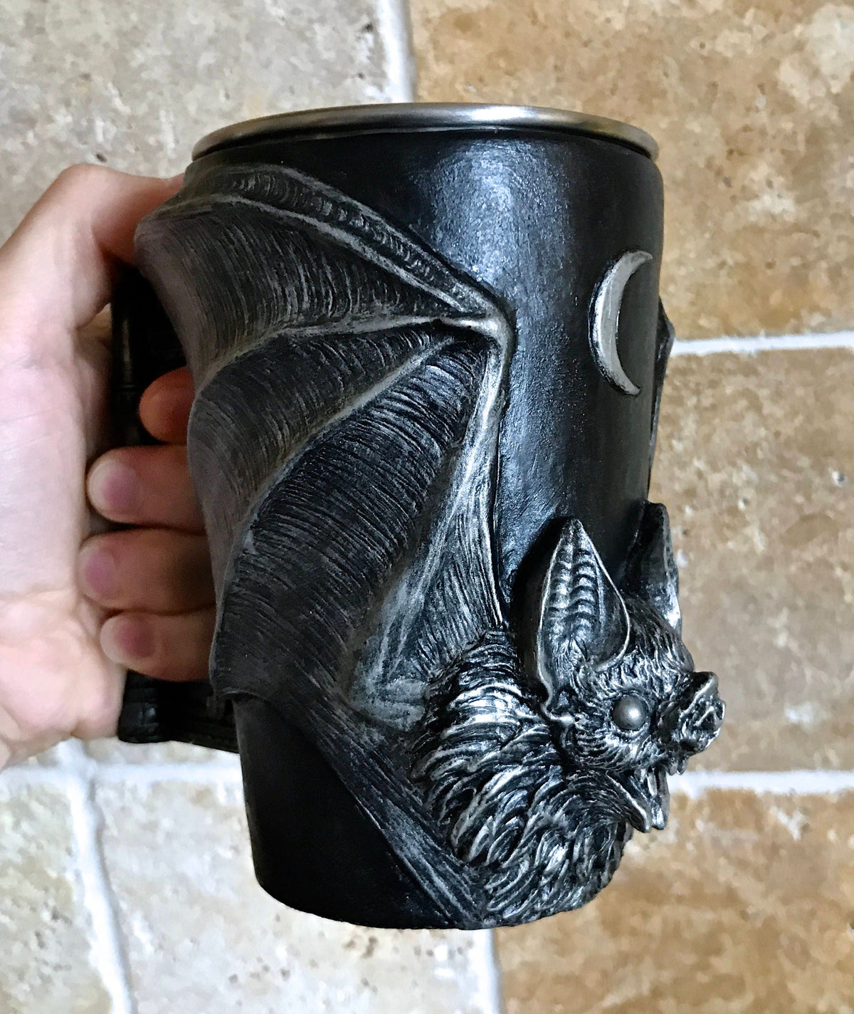 Vampire Bat Gothic Resin Mug – Hand Sculpted with Steel Liner