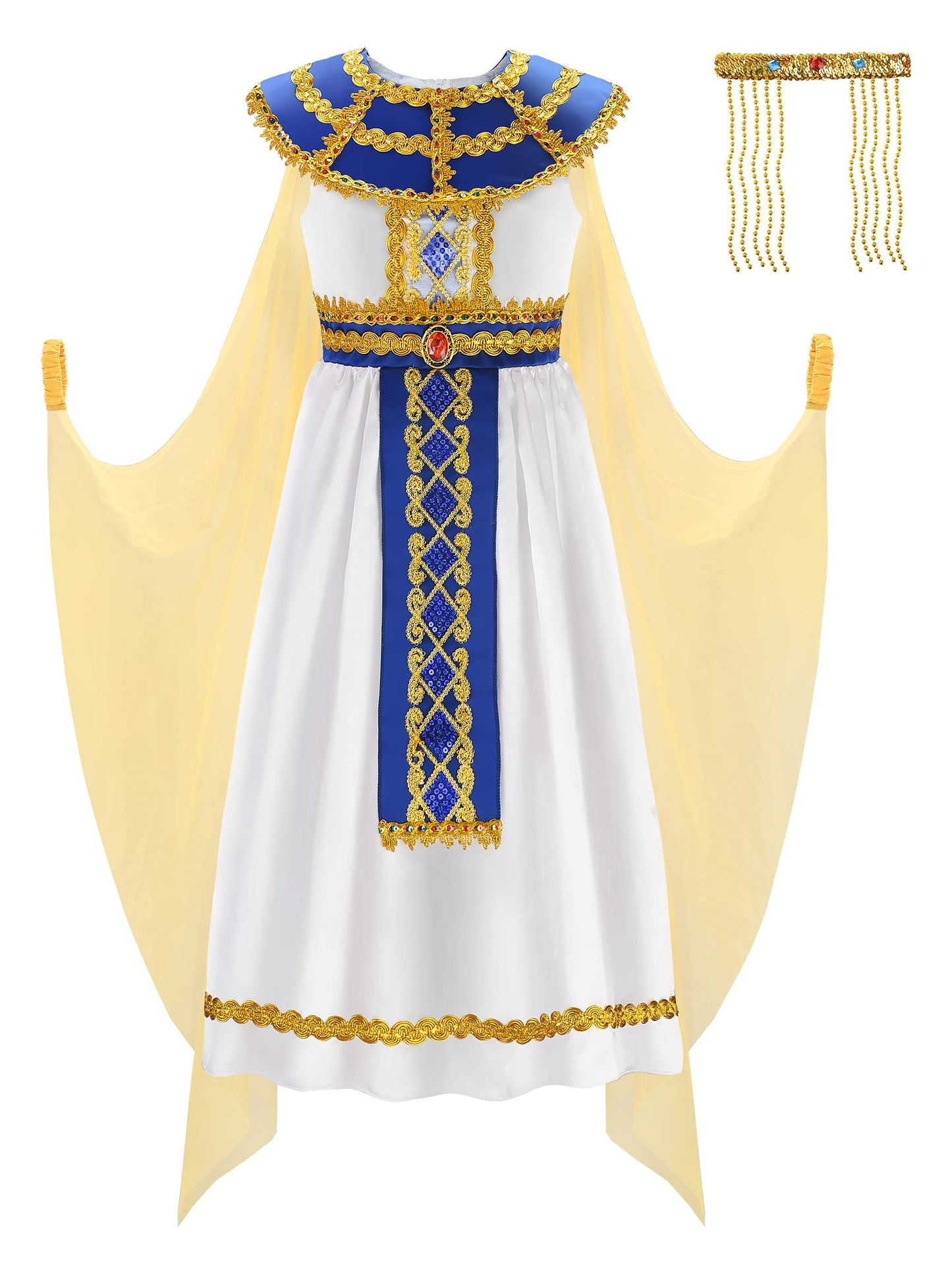 ReliBeauty Egyptian Costume Kids Girls Halloween Pharaoh Costume for Girls 120 White