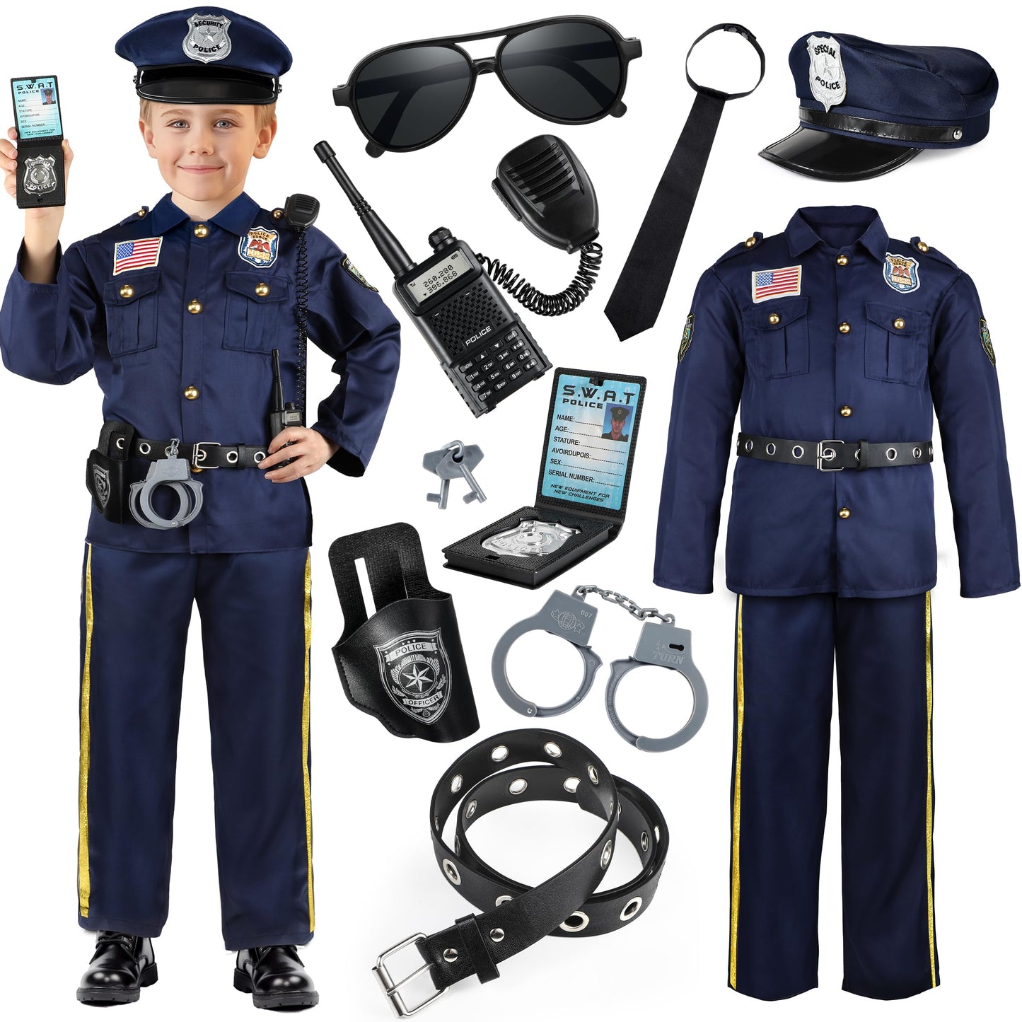 Joycover Police Costume for Kids Police Costume with Toy Accessories Cop Costume Outfit Set Halloween Costumes for Boys