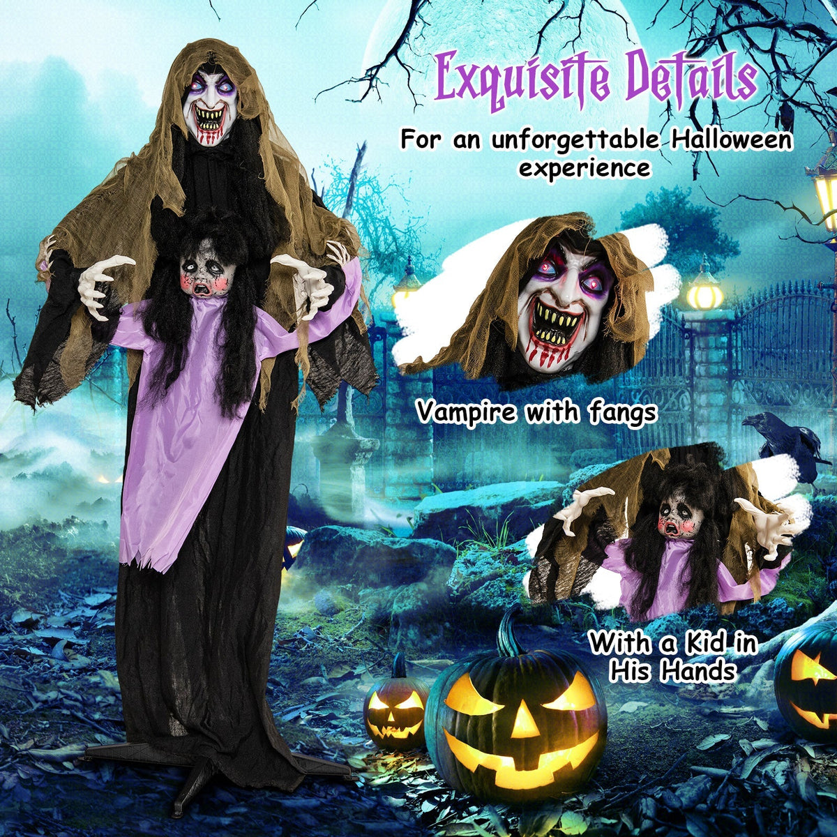 Lighted Animated Outdoor Vampire Halloween Decoration – LED Yard