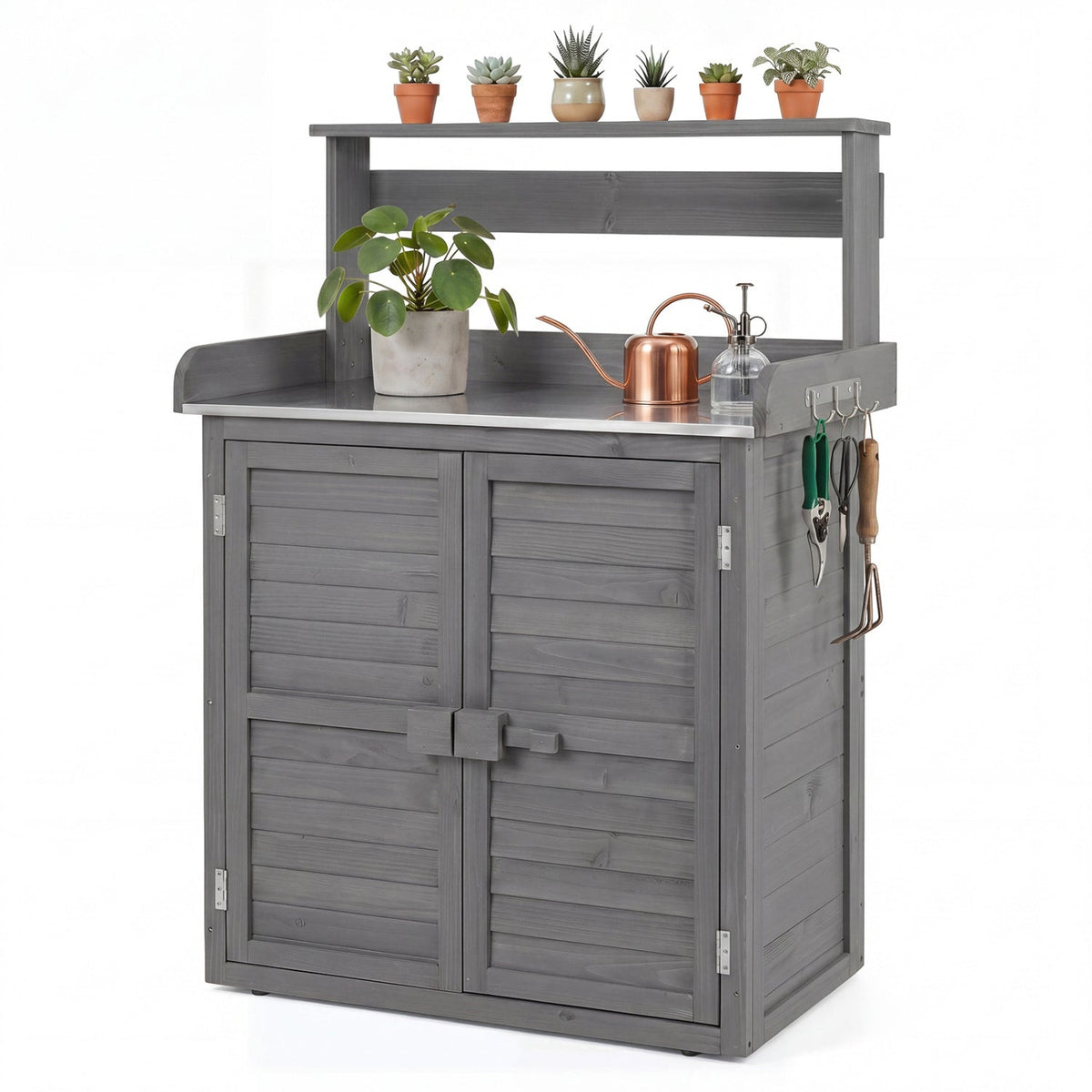 Wood Potting Bench with Stainless Steel Worktop
