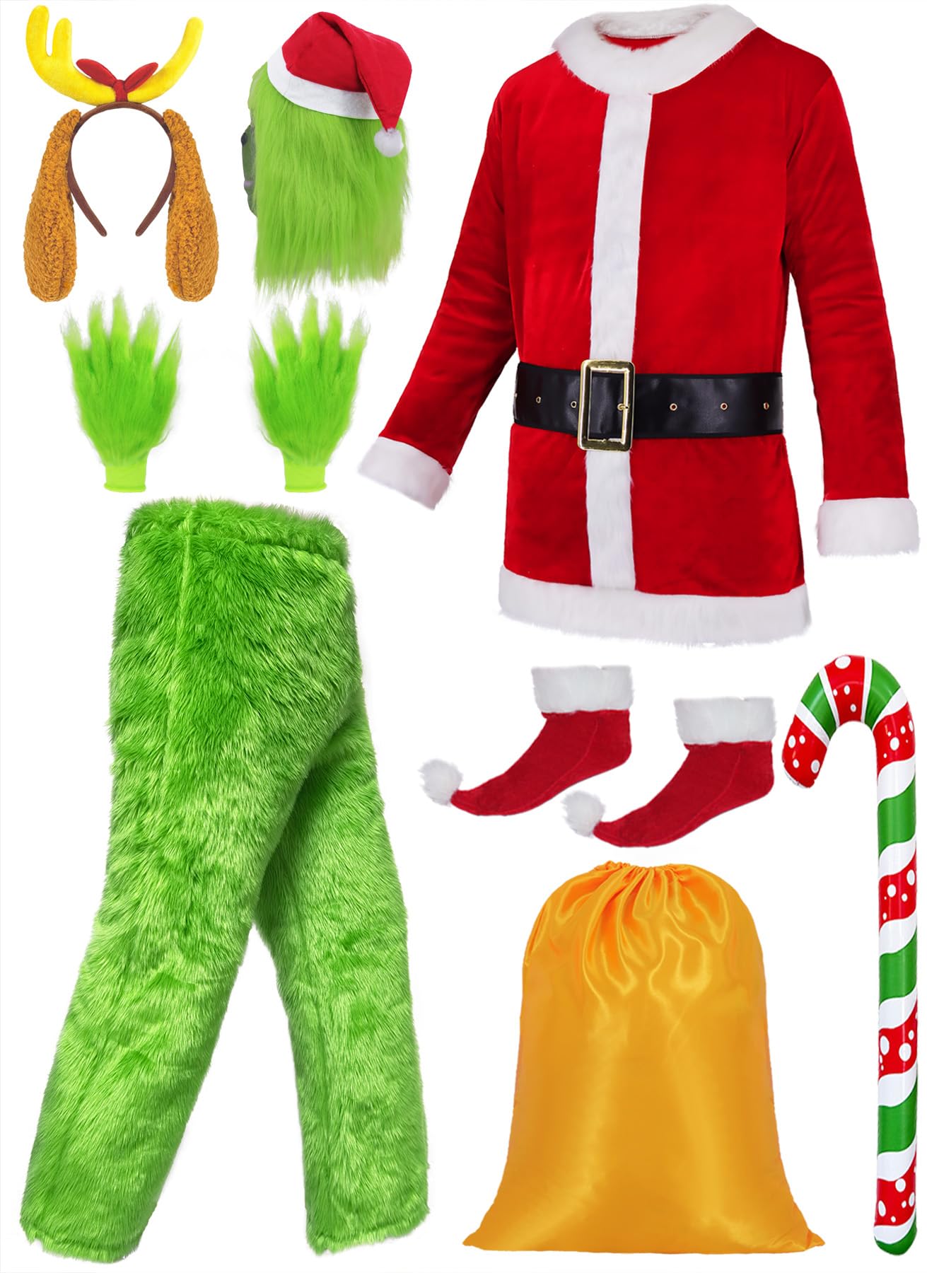 DIYLN Mens Grinchs Costume Adult Grinchs Suit Santa Costume for Men Christmas Costume Furry Santa Suit Xmas Outfit DY022XXL