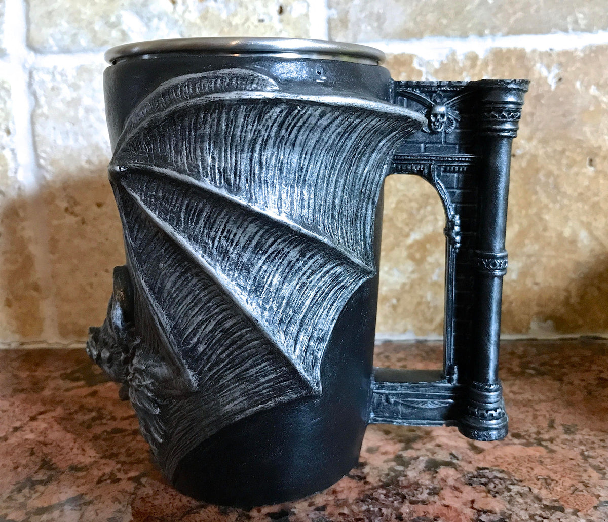 Vampire Bat Gothic Resin Mug – Hand Sculpted with Steel Liner