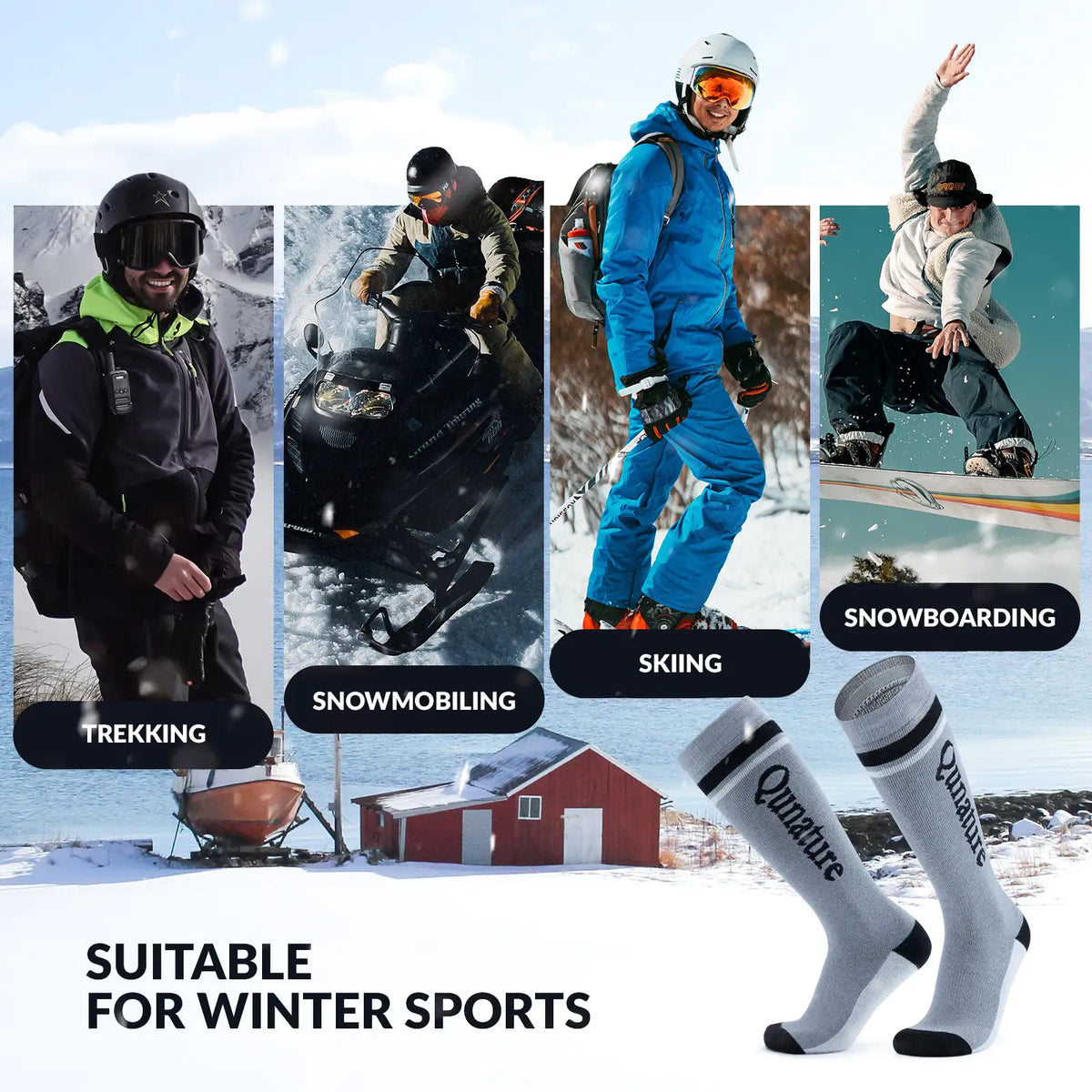 Thermal Wool Blend Ski Socks, Cold Weather Knee-high Warm Socks for Winter